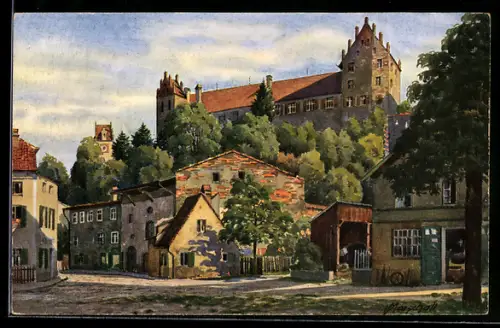 Künstler-AK Vinzenz Marschall: Füssen im bayer. Allgäu, An der Stadtmauer