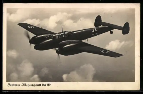 AK Flugzeug Zerstörer Messerschmitt Me 110, Postkuriosum 1977!