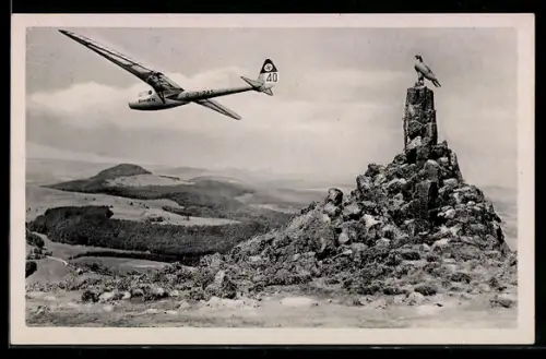 AK Fliegerdenkmal mit Segelflieger Nr. 40, D-13-245, 