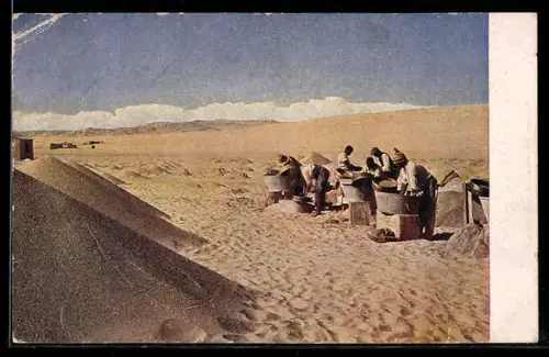 AK Deutsche Kolonie, Arbeiter beim Sandsieben auf der Suche nach Edelsteinen