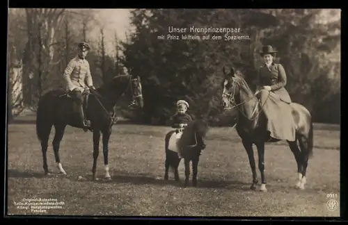 AK Prinz Wilhelm von Preussen, Ausritt gemeinsam mit dem Kronprinzenpaar
