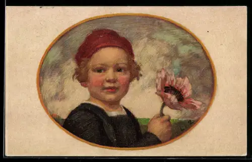 Künstler-AK Ludwig von Zumbusch: Blumentag 1913, Bub mit Blume
