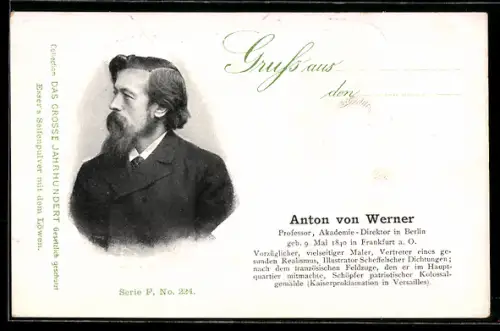 AK Berliner Professer und Akademie-Dichter Anton von Werner im Portrait