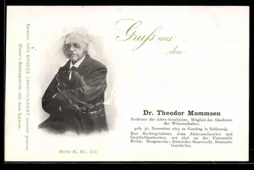 AK Dr. Theodor Mommsen, Altertumsforscher und Geschichtsschreiber mit Brille