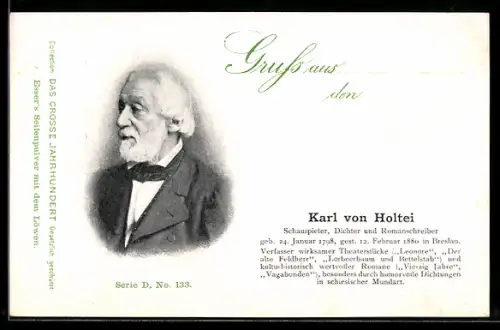 AK Portrait des Dichters Karl von Holtei