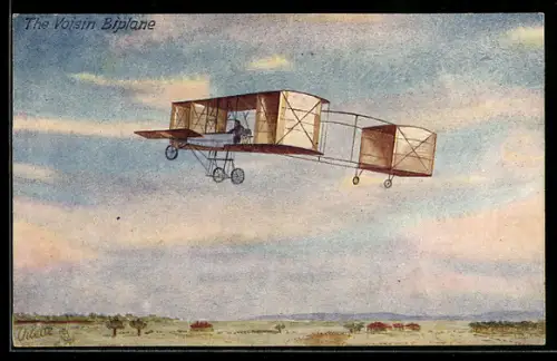 AK The Voisin Biplane, Flugzeug