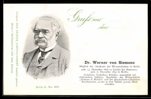 AK Dr. Werner von Siemens, Gelehrter, Techniker, Erfinder