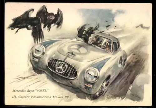 AK Mercedes-Benz 300SL auf der Rennpiste beim III.Carrera Panamericana 1952