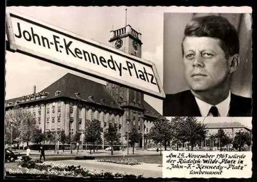 AK Berlin, John-F.-Kennedy-Platz, Porträt Kennedy