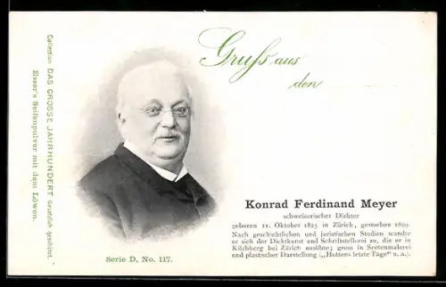 AK Bildnis von Konrad Ferdinand Meyer, Schweizerischer Dichter, 1825-1899