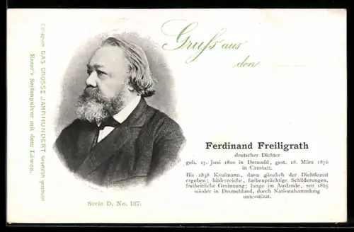 AK Ferdinand Freiligrath, deutscher Dichter