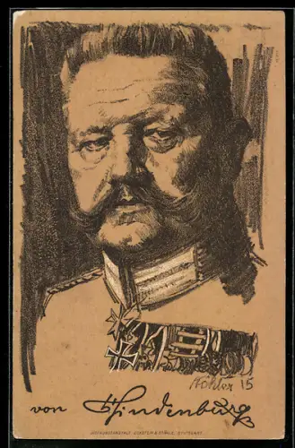 Künstler-AK Köhler, Paul von Hindenburg mit Ordenspange