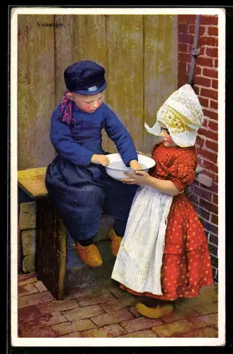 AK Photochromie NR: 4459, Volendam, holländische Kinder in Tracht
