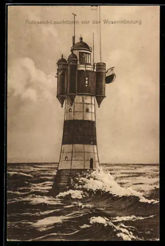 AK Vor der Wesermündung, der Rotesand-Leuchtturm