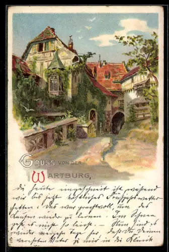 Lithographie Eisenach, Wartburg um 1900