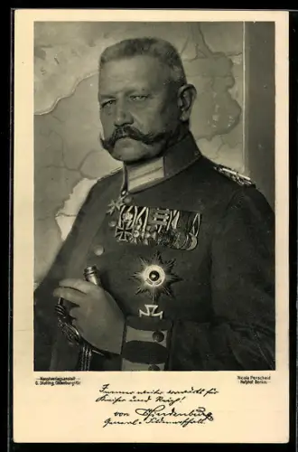 AK Portrait von Paul von Hindenburg in Uniform mit Eisernen Kreuz und Ordensspange