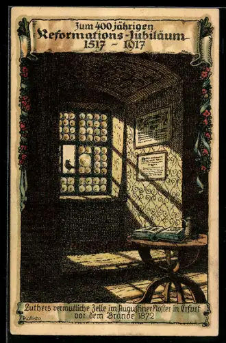 Künstler-AK Kallista: Erfurt, Martin Luthers vermutliche Zelle im Augustinerkloster vor dem Brande 1872