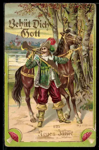 AK Trompeter von Säckingen, Behüt Dich Gott im neuen Jahre! Fliegenpilze