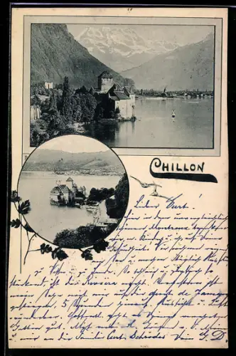 AK Chillon, die Burg am Seeufer