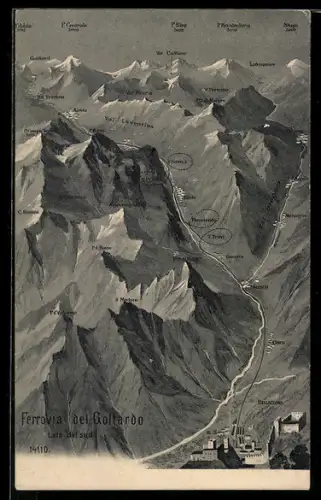 AK Karte der Gotthardbahn, Ferrovia del Gotthardo