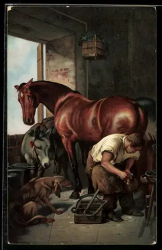 AK London, Shoeing the Bay Mare, Sir Edwin Lanseer, Schmied beschlägt ein Pferd
