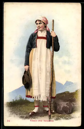 AK Tessin, Val Verzasca, Bauernmädel in Tracht
