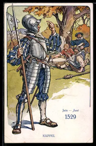 Künstler-AK sign. Ed. Elzingre: Der Schweizer Soldat im Laufe der Jahrhunderte, Kappel 1529