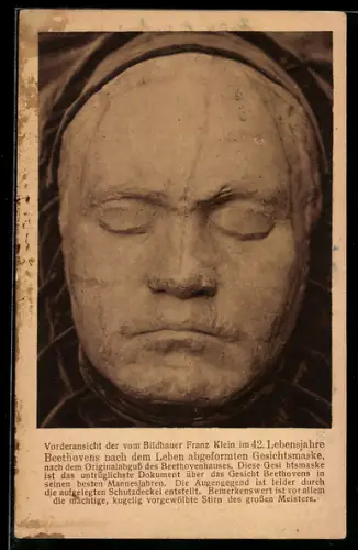 AK Beethovens Gesichtsmaske im 42. Lebensjahre