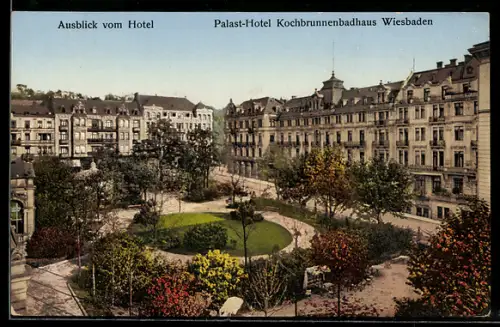 AK Wiesbaden, Palast-Hotel Kochbrunnenbadhaus, Ausblick vom Hotel