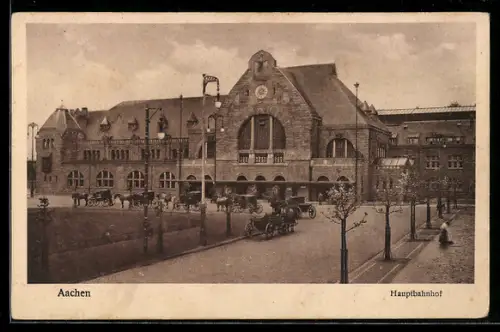 AK Aachen, Hauptbahnhof mit Strassenpartie