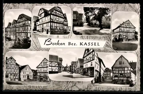 AK Borken /Bez. Kassel, Strassenpartie mit Geschäft, Fachwerkhäuser