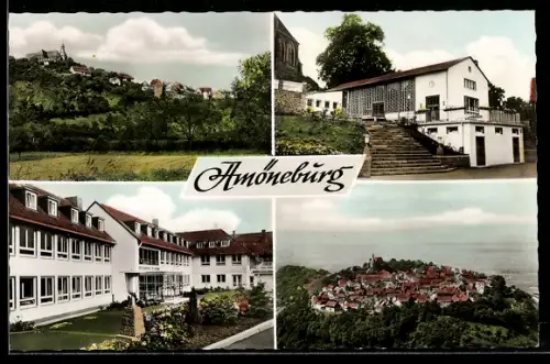 AK Amöneburg /Krs. Marburg, Teilansicht mit Kirche, Stiftsschule St. Johann, Treppe