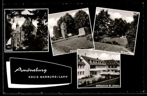 AK Amöneburg /Kreis Marburg, Stiftsschule St. Johann, Kirche, Grünanlage