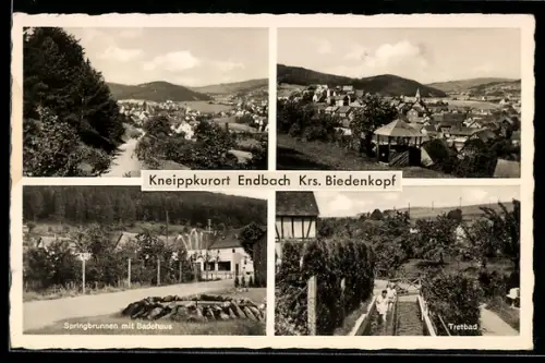 AK Endbach /Biedenkopf, Springbrunnen mit Badehaus, Tretbad, Ortsansichten