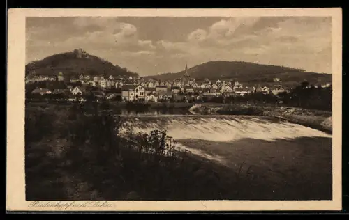 AK Biedenkopf a. d. Lahn, Stadtansicht mit Fluss und Wehr