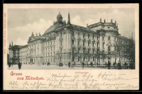 AK München, Justizpalast mit Strassenpartie