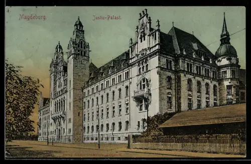 AK Magdeburg, Justiz-Palast mit Strassenpartie