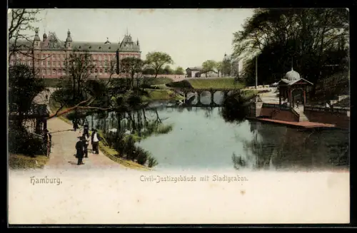 AK Hamburg-Neustadt, Civil-Justizgebäude mit Stadtgraben