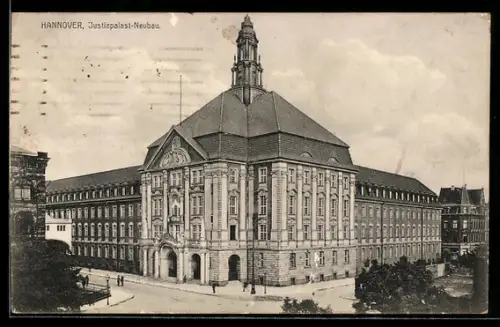 AK Hannover, Justizpalast-Neubau mit Strassenpartie