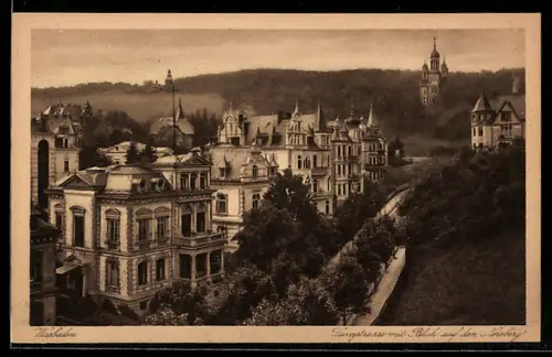 AK Wiesbaden, Langstrasse mit Blick auf den Neroberg