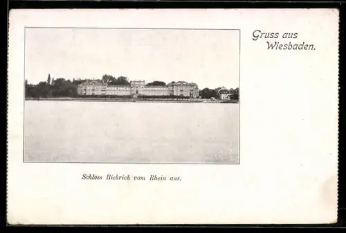 AK Wiesbaden, Schloss Biebrich vom Rhein aus