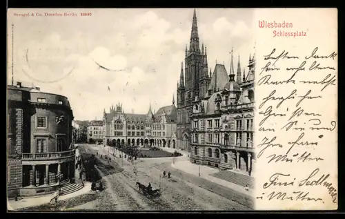 AK Wiesbaden, Schlossplatz mit Kirche