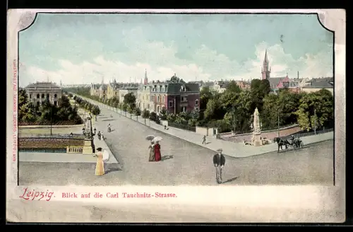 AK Leipzig, Carl Tauchnitz-Strasse, von einer Kreuzung gesehen