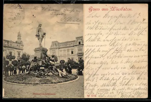 AK Wiesbaden, Bismarckdenkmal