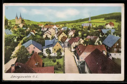 AK Schirgiswalde, Teilansicht aus der Vogelschau