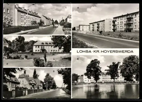 AK Lohsa /Hoyerswerda, Am Ziegelteich, Poliklinik, Polytechnische Oberschule, Karl-Marx-Strasse