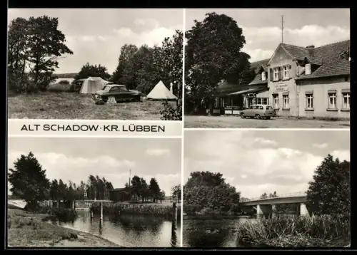 AK Alt Schadow /Lübben, Campingplatz, Gasthaus, Brücke, Flusslandschaft