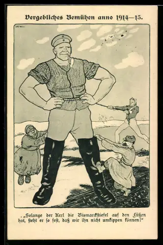 AK Kriegspostkarte des Kladderadatsch Nr. 7, Propaganda 1. Weltkrieg, Vergebliches Bemühen anno 1914-15