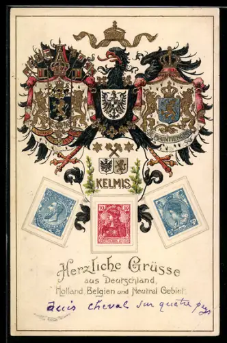 Präge-AK Deutsche, Belgische und Niederländische Briefmarken