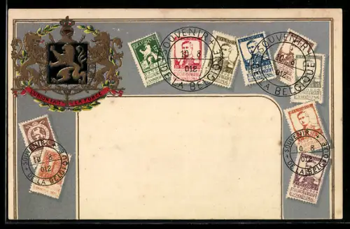 AK Belgische Briefmarken, Wappen
